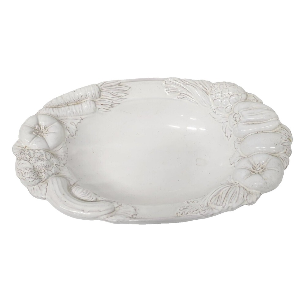 VTG Tadinate Italy Signed Baroque Ceramic Vegetable Design Oval Serving Bowl